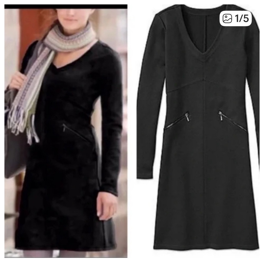 Athleta Celebration Ponte Black Long Sleeve Dress with Zipper Accents Size M